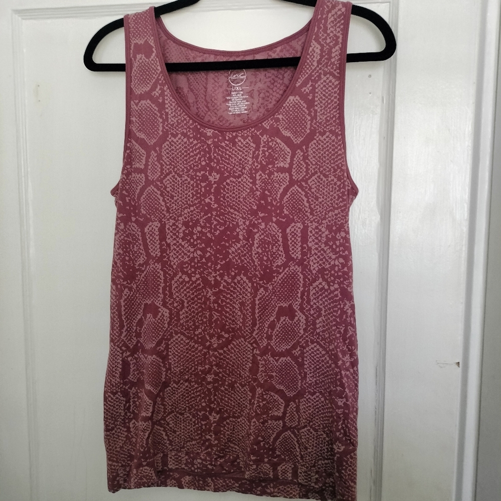INC International Concepts Mauve Pink Snakeskin Print Tank Top Shirt L/XL